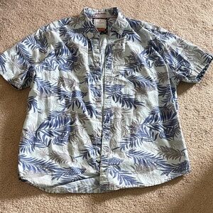 Denim & Flower Blue and White Leaf Print Shirt